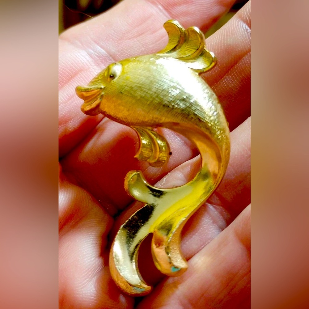 Vintage West Germany Gold Tone Goldfish Brooch Signed
